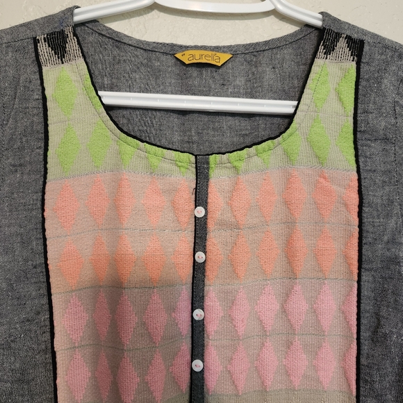 AURELIA Round Neck Printed Straight Kurta Tunic Small - Picture 3 of 10